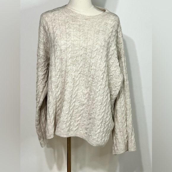 Zara Sweaters - Zara Cream Beige Cable Knit Crewneck Sweater Size Large